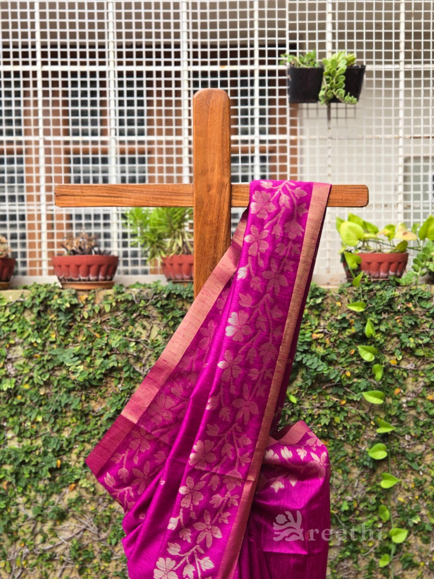 Tussar Matka Silk Copper Zari Weaving Pink
